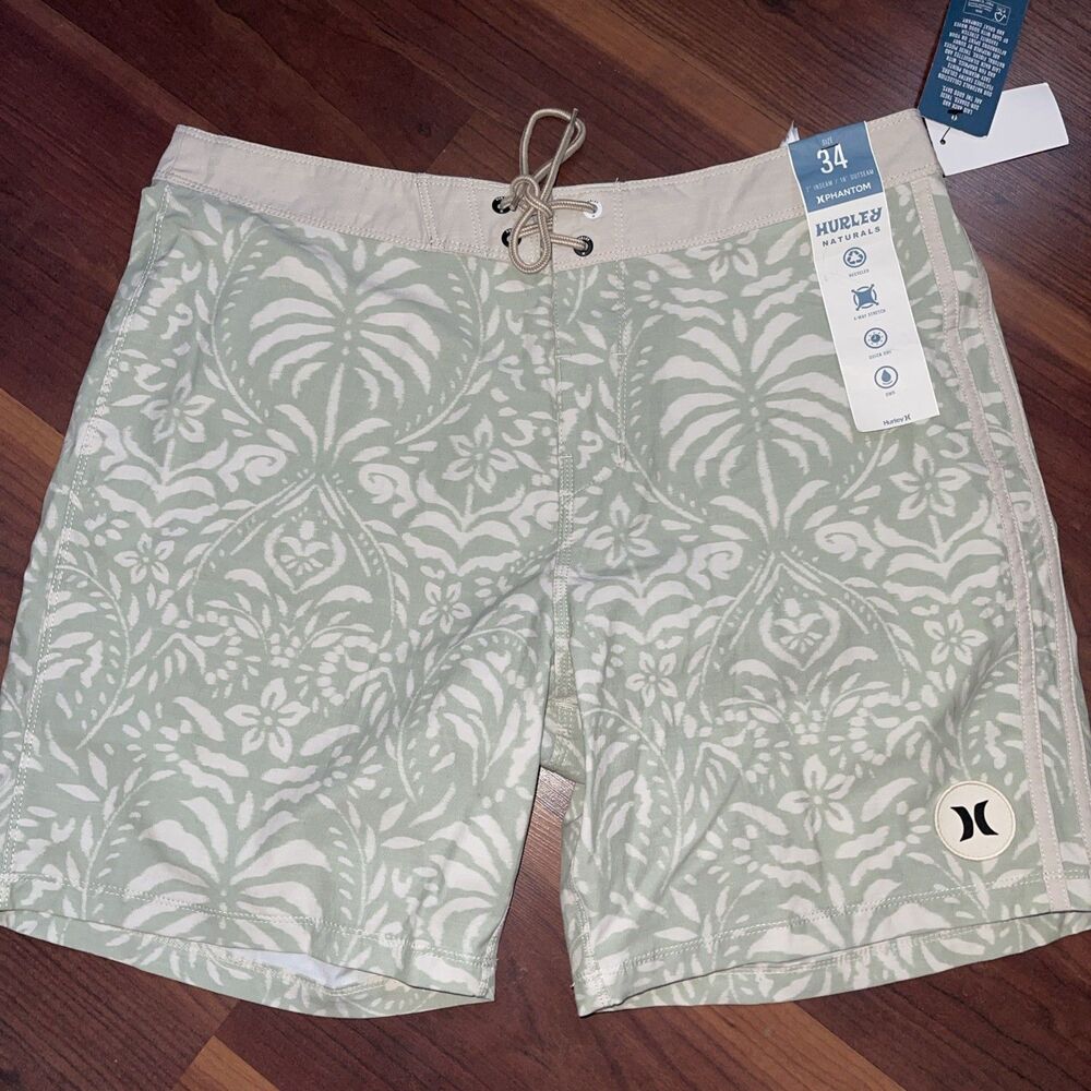 NEW Hurley Phantom Naturals Tailgate 18” Mens Sz 34 Board Shorts Swim Trunks $60